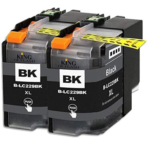 Image of KING OF FLASH Compatible Ink Cartridge for Brother LC229XL LC225XL High Yield(Multipack,Black/Cyan/Magenta/Yellow) work with MFC-J5320DW, J5620DW, J5625DW, J5720DW Printer (2x LC229XLBK)