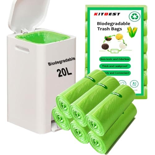 Image of Biodegradable Bin Bags Liner 120PCS, 20l Food Waste Bags Trash Bags Small, 20 Litre Compostable Compost Caddy Liners. Recycled Degradable Rubbish Garbage Bags for Kitchen Office, Green. 50 x 60cm