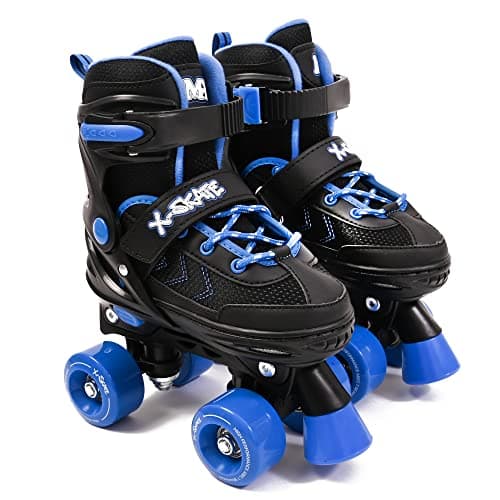 Image of M.Y X-Skate Adjustable Blue Quad Roller Skates with Built In Adjusters Kids Roller Boots for Boys & Girls - Small