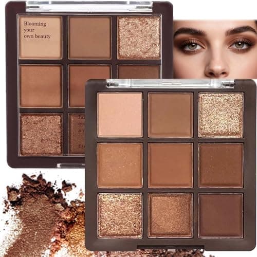 Image of Matte & Shimmer Eyeshadow Palette - 9 Earth Tone Colors for Soft, Smooth Makeup. High Pigmented Nude Shades - Natural, Waterproof, Long Lasting