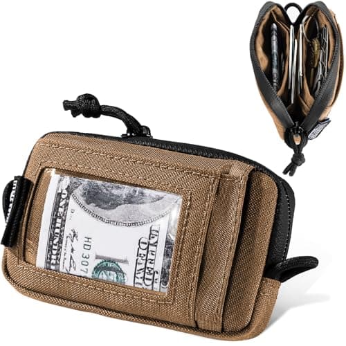 Image of OneTigris Front Pocket Wallet with Zippers Small Coin Purse Tactical Wallet Nylon Minimalist Wallet for Men Women, Coyote Brown