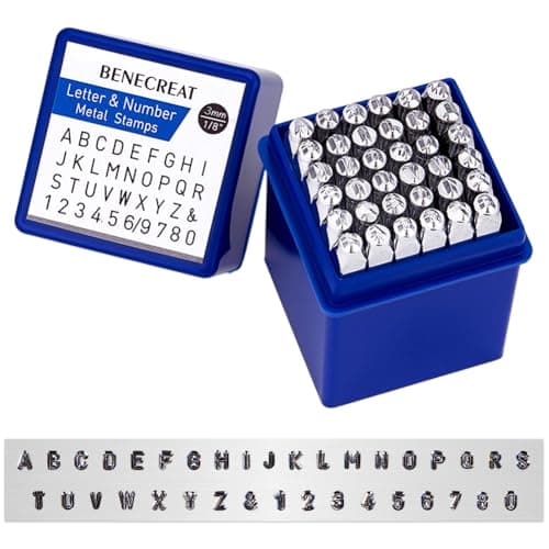 Image of BENECREAT 36 Pack 3mm Alphabet and Arabic Numerals Stamps, Metal Punch Stamp Stamping Tool Case - Electroplated Hard Carbon Steel Tools to Stamp/Punch Metal, Jewelry, Wood