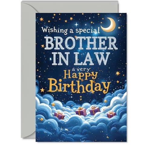 Image of Brother in Law Birthday Card - Starry Night Moon Clouds - Happy Birthday Card for Brother in Law from Sister in Law Brother, 5x7 Inch Male Bday Greeting Cards