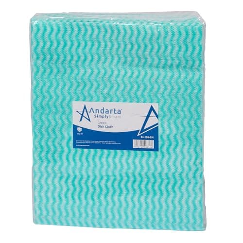 Image of andarta - Green J-Dish Cloths - Pack of 50 (35 x 42cm) - Versatile Cleaning Cloths for Kitchens, Bathrooms and General Areas - Absorbent, Quick-Drying, Washable and Lightweight