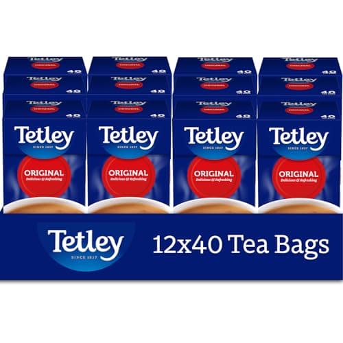 Image of Tetley Original Black Tea Bags - Full Flavoured British Brew - Perfect for Breakfast or Anytime - Rainforest Alliance Certified - 480 Teabags (12x40 Pack)