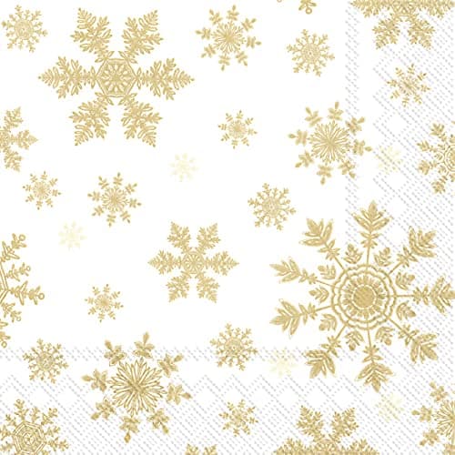 Image of 20 Napkins Snowflakes Gold on White Winter Christmas Table Decoration 33 x 33 cm