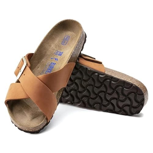 Image of Birkenstock Siena Nubuck Sandals - Soft Footbed with Tasteful Urban Feel and Crossed Straps - Multiple Colors & Sizes, Pecan, 6-6.5 US Narrow