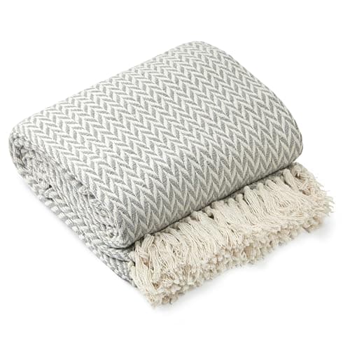 Image of Emma Barclay Throw Blanket For Sofas Bed Extra Large Recycled Cotton Throws For Settees In Grey Throw Scandi Woven Blankets - Cherokee Collection 70" x 100" (178cm x 254cm) Grey