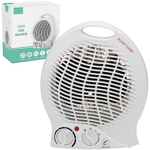 Image of Coselena Electric Heater - 2KW Fan with 2 Heat Settings & Cooling Function - Portable with Adjustable Thermostat - Low Energy Silent Heating for Home, Office & Indoor Use - White