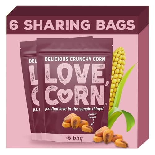 Image of LOVE CORN BBQ Crunchy Corn Snack 115g x 6 Bags – Healthy Snacks Ideal for Gluten Free & Vegan Diets – Low Sugar Alternative for Crisps, Mixed Nuts & Pretzels – Perfect To Graze On