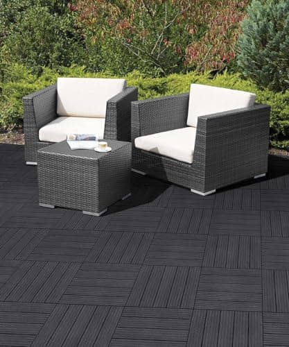 Image of Nicoman Garden Decking Tiles Cosmopolitan Patio, Terrace, Hot Tub Deck Tiles | Interlocking Decking Tiles | Recycled | Cosmo Composite | Outdoor Drainage Deck Flooring (Graphite, 30 x 30cm, 1x)