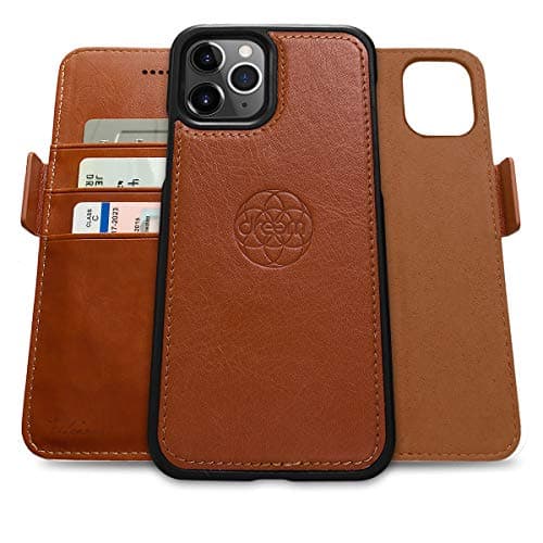 Image of dreem Fibonacci 2-in-1 Wallet Case for Apple iPhone 12 Pro Max - Luxury Vegan Leather, Magnetic Detachable Shockproof Phone Case, RFID Card Protection, 2-Way Flip Stand - Caramel