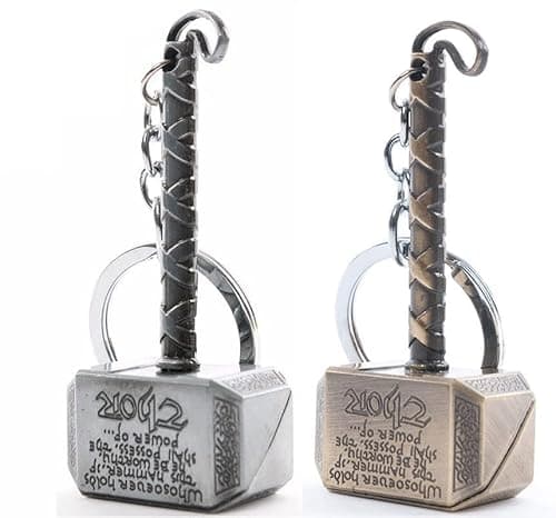 Image of Multibao Marvel Avengers Thor Mjolnir Hammer Keyring Key Ring Chain Gadget Desk Toys Top Focus Spiral Fingertip Stress Relief ADD ADHD EDC Gift(Ancient Silver)
