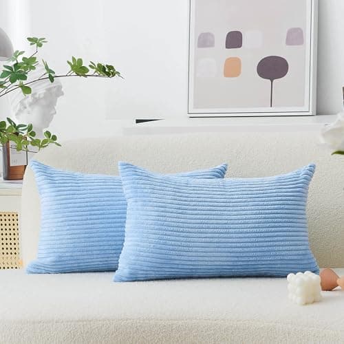 Image of Home Brilliant Light Blue Cushion Covers, Soft Comfortable Oblong Cushion Cover for Rectangle Cushions, Small Cushion Covers for Office Car Sofa, 2 Pcs, (30cm x 50cm, Light Blue)