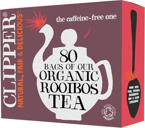 Image of "Clipper Organic Redbush Tea | 80 Pure Caffeine Free Rooibos Tea for Home or Office | Eco-Conscious Herbal Teabags | Natural, Unbleached, Compostable, Plant-Based & Biodegradable Teabags"