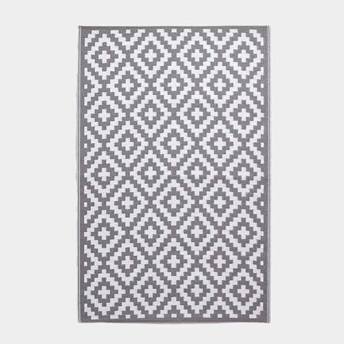 Image of HOMESCAPES Luxury Extra Large Outdoor Rugs for Garden Patio Waterproof 100% Recycled Plastic Mat Carpet 180 x 270cm Reversible White & Grey Geometric Rug “Zoe”, Indoor/Outside & Portable, Seamless