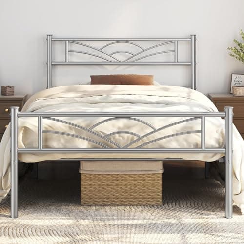 Image of Yaheetech 3ft Single Bed Metal Slatted Bed Frame with Cloud-inspired Design Headboard, Under-bed Storage Silver