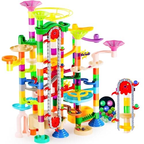 Image of JOYIN 236Pcs Glowing Marble Run with Motorized Elevator- Construction Building Blocks Toys with 30 Glow in The Dark Plastic Marbles for kids, STEM Gifts for 7 year old Boys and Girls