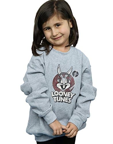 Image of Absolute Cult Looney Tunes Girls Bugs Bunny Circle Logo Sweatshirt Sport Grey 9-11 Years