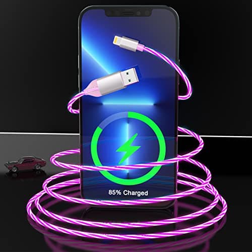 Image of LED Flow iPhone Charging Cable, MFi Certified 6.5ft Glow in the Dark USB Car Cable LED Charger for Apple iPhone 14 13 12 11 Pro Max XS XR X 8 7 6 Plus 5 SE