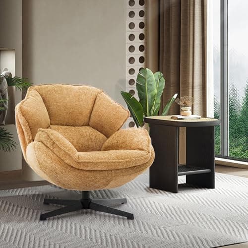 Image of IWMH Swivel Accent Chair for Living Room, Upholstered Occasional Armchair, Tub Chairs with Metal Legs, Leisure Single Sofa Chair for Bedroom Reading (Yellow)
