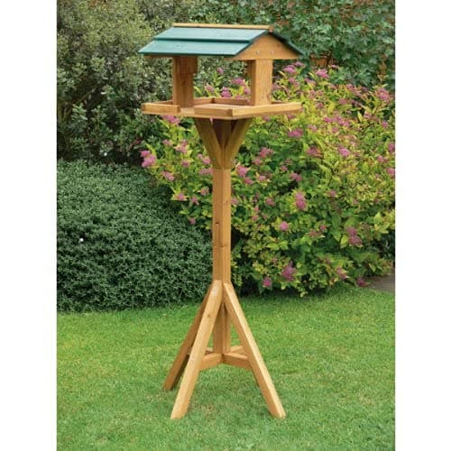 Image of Garden Mile® Traditional Wooden Bird Table for Shelter in the Garden Free Standing Heavy Duty Wooden Bird Feeding Station for Wild Bird (H118 x W34 x D30cm)