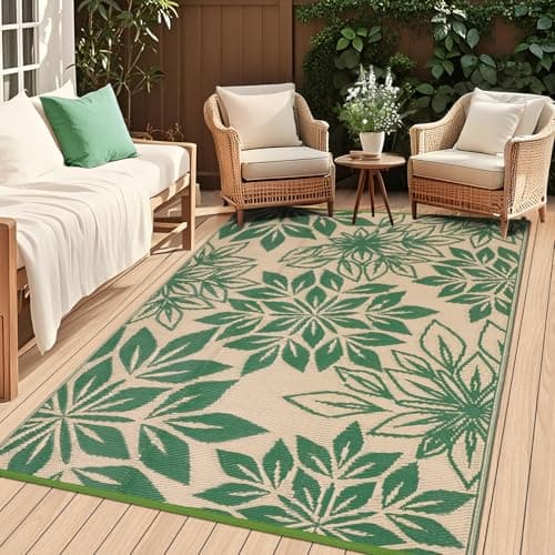 Image of TUKDAK Outdoor Rug for Patios Waterproof 120×180 cm, Green UV Resistant Recycled Plastic Mat for Garden, Reversible Large Balcony Carpet, Lightweight Indoor&Outdoor Rugs for Beach Camping RV Patio