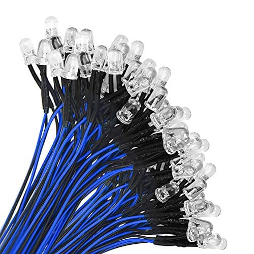 Image of YIXISI 100 PCS 5mm LED Diodes Light, Emitting Diode, Round Head LED Lamp, Ultra Bright 12V, 20cm Pre Wired, Blue