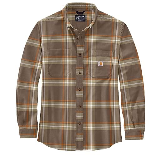 Image of Carhartt Men's Long-Sleeved Shirt Flannel L/S Plaid Shirt, Chestnut, S