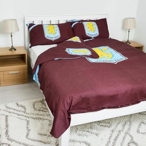 Image of Officially Licensed Aston Villa FC Double Bedding Set – Reversible and Includes Pillowcase – Perfect for Kids – For Villans