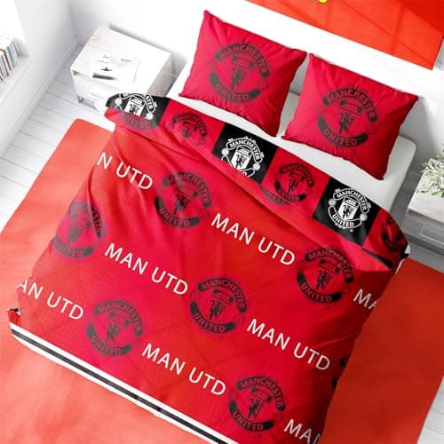 Image of Character World Manchester United Double Duvet Cover Set, Honour Design | Red Reversible 2 Sided Football Bedding Cover Official Merchandise Including Matching Pillow Cases