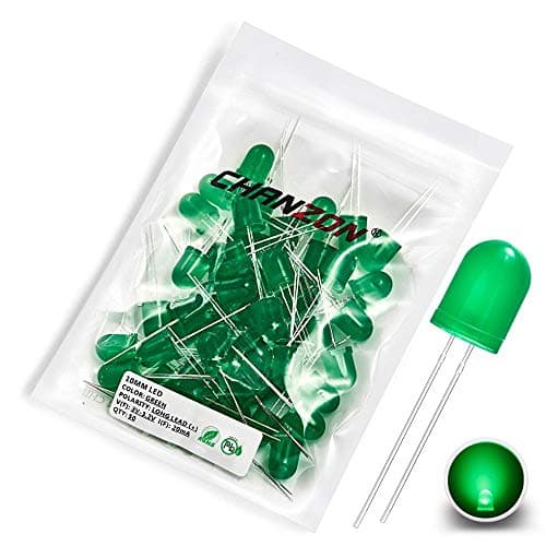 Image of Chanzon 50 pcs 10mm Green LED Diode Lights (Colored Lens Diffused Round DC 3V 20mA) Lighting Bulb Lamps Electronics Components Light Emitting Diodes