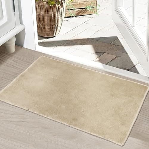 Image of HiChiclife Indoor Door Mat 50x80cm – Beige Non Slip Washable Entryway Rug, Soft Polyester Doormat with TPE Backing for Hallway, Kitchen, Muddy Shoes, Pets