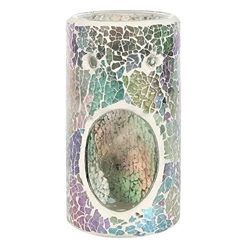 Image of Elegant Light Blue Iridescent Glass Pillar Crackle Oil Burner - 14cm x 8cm (1 Pc.) - Luxurious Design, Premium Material, Aromatherapy Accessory - Ideal for Home & Office Decor