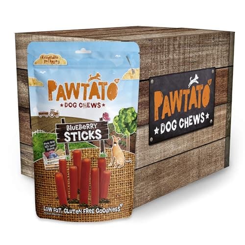 Image of Pawtato Vegan Dog Sticks - Blueberry (6 x 120g) – Low Fat, Plant-Based Chews for Training & Reward | Hypoallergenic Rawhide Alternative Made with Sweet Potato & Rice
