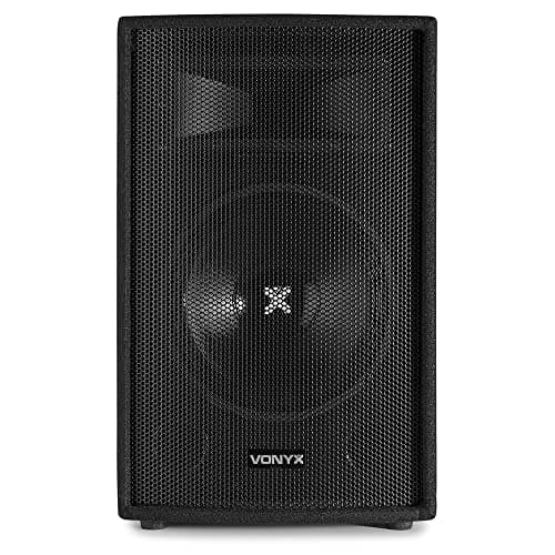 Image of VONYX SL12 12" Passive PA Speaker, 600W DJ Loudspeaker, 2-Way Bass Reflex, Piezo Horn Tweeter, Trapezoidal Cabinet, Pole Mount, Rugged Black Carpet, For Live Events, Parties, Stage, DJ Gear