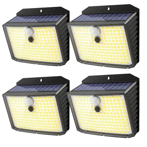 Image of CLAONER Solar Security Lights Outdoor, Motion Sensor Light 3 Lighting Modes Solar Powered LED Lights IP65 Solar Wall Lights for Yard Garage Garden Fence Door (4 Pack)