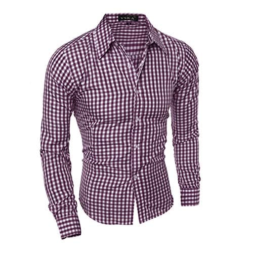 Image of Purple Gingham Check Shirt - Long Sleeve Formal & Casual Business Shirt - Slim Fit, Non-Iron, Skin-Friendly