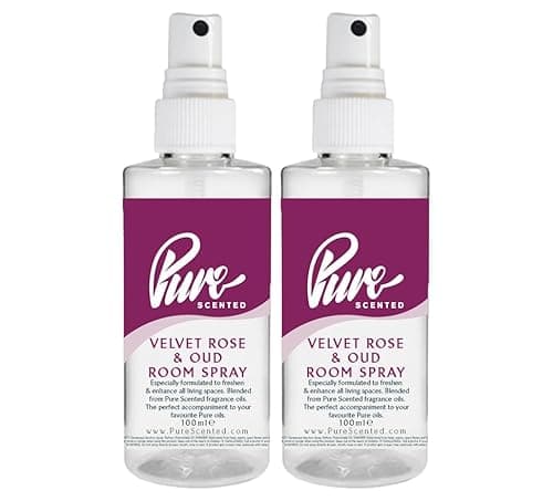 Image of "Pure Scented 200ml Room & Fabric Sprays 2 x 100ml Suitable For Home, Car, Caravan, Work, Gym Bags, Odour Eliminators (2 x 100ml, Velvet Rose & Oud)"