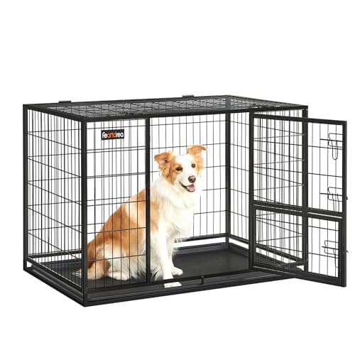 Image of Feandrea Heavy-Duty Dog Crate, Dog Cage, 107 x 70 x 74.9 cm, for Large and Medium Dogs, Double Removable Door, Easy Cleaning, Pet Cage, XL, Black PPD001B01