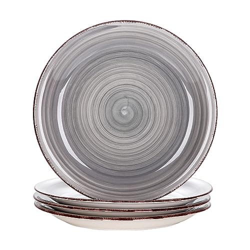 Image of vancasso Bella Grey 10.5 inch Dinner Plate Set of 4, Handpainted Big Plate Set in Rustic Look, 27cm Serving Plate for Dinner/Steak/Main Course, Scratch Resistant