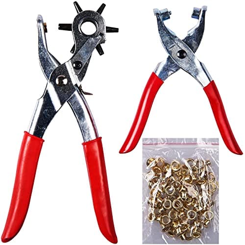 Image of Professional Revolving Leather Punch Plier Set + 100 Pcs Eyelets | Rivet | Repair | 6 Sizes | DIY | Belt | Hole | Cut | Puncher | Leathercraft | Workshop | Tailor | Craft | Hand Tools | UK FREE P&P
