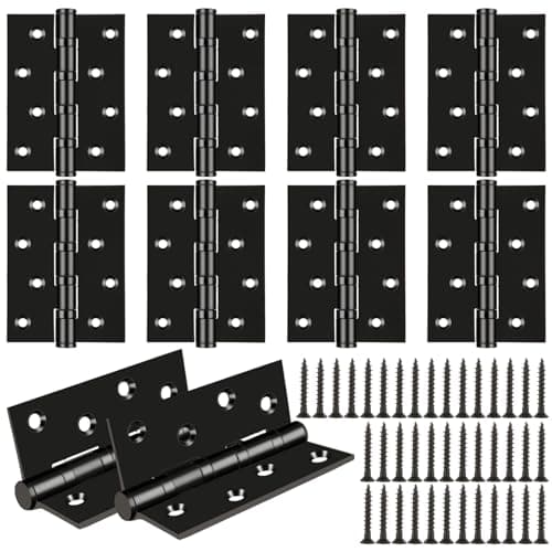 Image of GBACHOOSE 10 Pcs Door Hinges, 4 Inch (100mm) Polished Chrome Ball Bearing Hinges, Stainless Steel Black Hinges with Screw for Internal External Wooden Doors