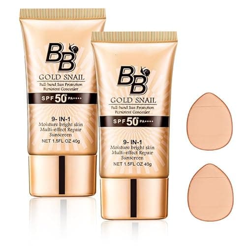 Image of 2 Pcs BB Cream Foundation, Tinted Moisturiser Balm - Natural Spf50+ Cover Blemishes - Light for All Skin Types (Natural Color With 2 Pcs Puff)