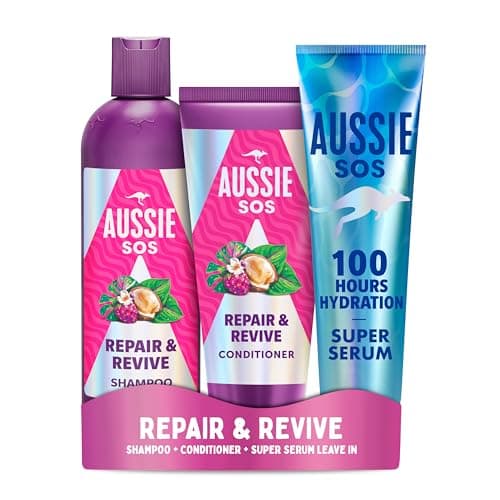 Image of Aussie SOS Repair & Revive Bundle: Shampoo 300ml , Conditioner 200ml, Serum 160ml