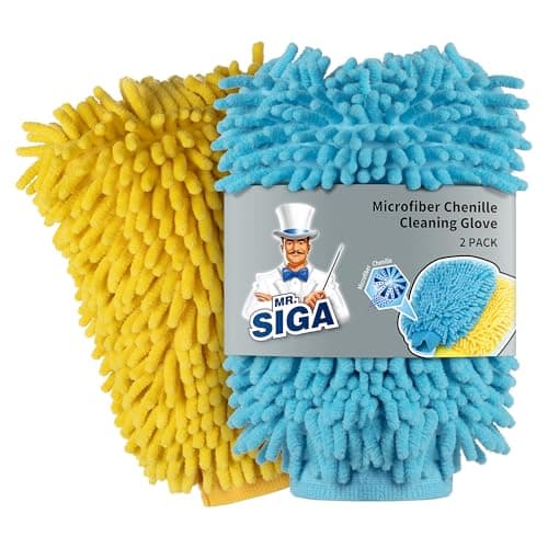 Image of MR.SIGA Microfiber Car Wash Mitt, Pack of 2, Blue & Yellow