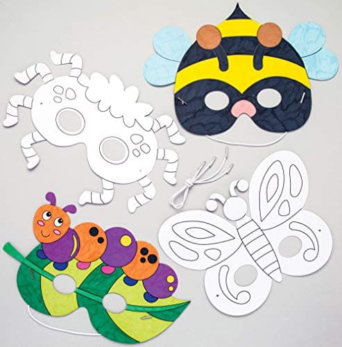 Image of Baker Ross AW222 Bug Colour In Masks - Pack of 8, Colouring Craft Kits for Kids Arts and Craft Activities