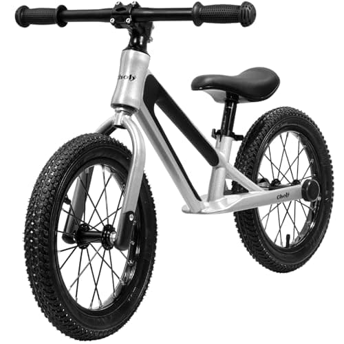 Image of CHOLY 14 Inch Balance Bike for 3,4,5,6 Year Old Boys Girls, No Pedal Kids Bike with Adjustable Seat, Air Tires and Magnesium Alloy Frame, Lightweight Children's Traing Bicycle (Silver)