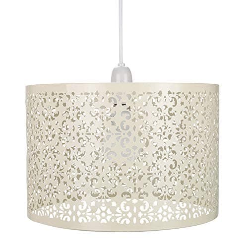 Image of Unique Moroccan Designed Cotswold Cream Metal Circular Pendant Light Shade with Floral Decor, 29cm Diameter and Maximum 60watt Bulb Allowed by Happy Homewares