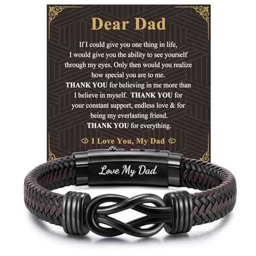Image of FLHEART Gifts for Dad Mens Bracelets - Brown Braided Leather Infinity Knot Bracelet Engraved Love My Dad for Men, Daddy Gifts from Daughter Son, Gift For Father's Day Birthday Christmas